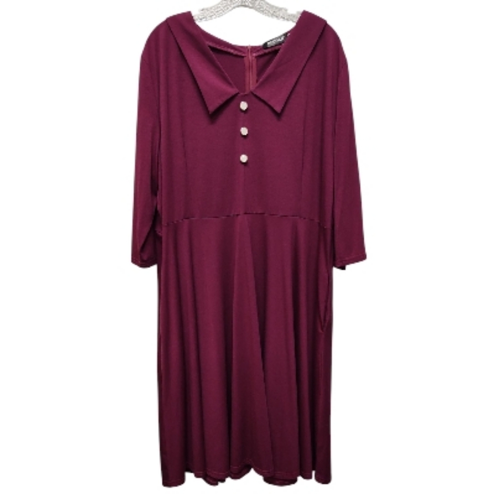 BEDOAR Plum Peter Pan Collar 3/4 Sleeve A-line Dress Size 24